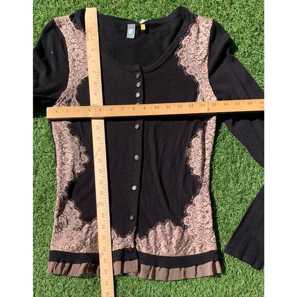 NEW Knitted & Knotted ANTHROPOLOGIE Laceframed black Cardigan SWEATER sz S - Picture 5 of 8